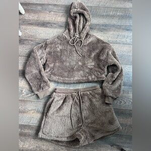 Cozy Brown Fleece Hoodie and Shorts Set